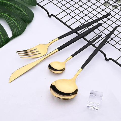 Modern 24-Piece Stainless Steel Dinnerware Set with Titanium Mirror Coating – Elegant Dinner Plates and Cutlery for Stylish Dining 4