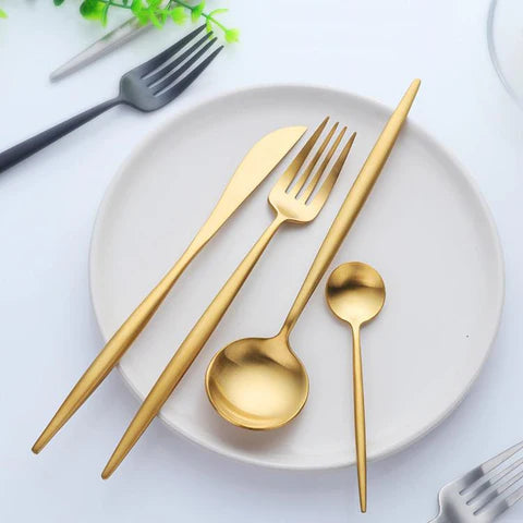 Modern 24-Piece Stainless Steel Dinnerware Set with Titanium Mirror Coating – Elegant Dinner Plates and Cutlery for Stylish Dining 5