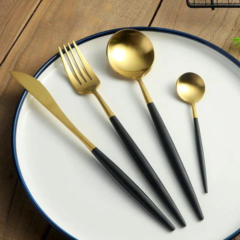Modern 24-Piece Stainless Steel Dinnerware Set with Titanium Mirror Coating – Elegant Dinner Plates and Cutlery for Stylish Dining 6