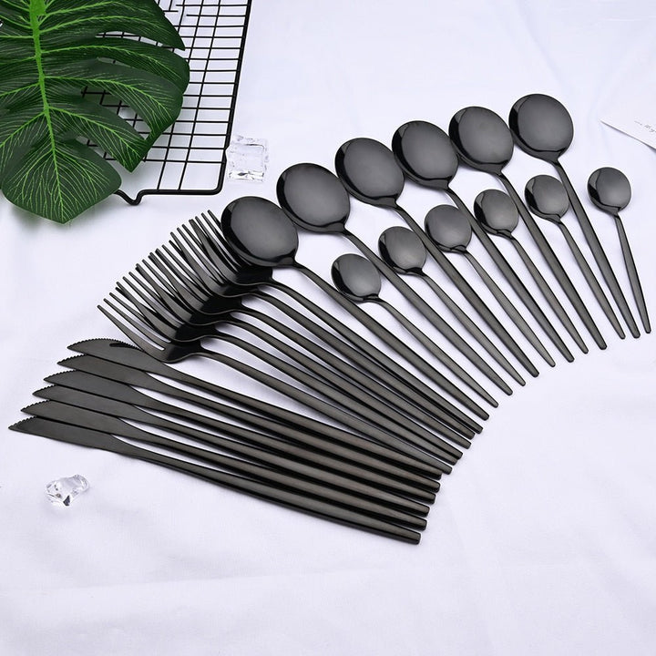 Modern 24-Piece Stainless Steel Dinnerware Set with Titanium Mirror Coating – Elegant Dinner Plates and Cutlery for Stylish Dining 7
