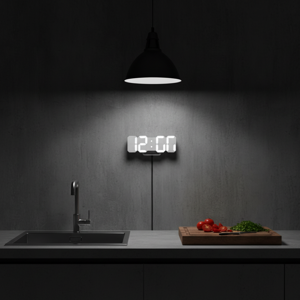 Modern 3D LED Clock with Automatic Dimming – Versatile Wall and Desk Design 3