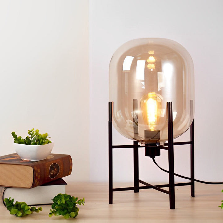 Modern Black Floor Lamp with Bubble Glass Shade – Industrial Standing Lamp for Living Room, Available in Smoked Gray and Amber 4