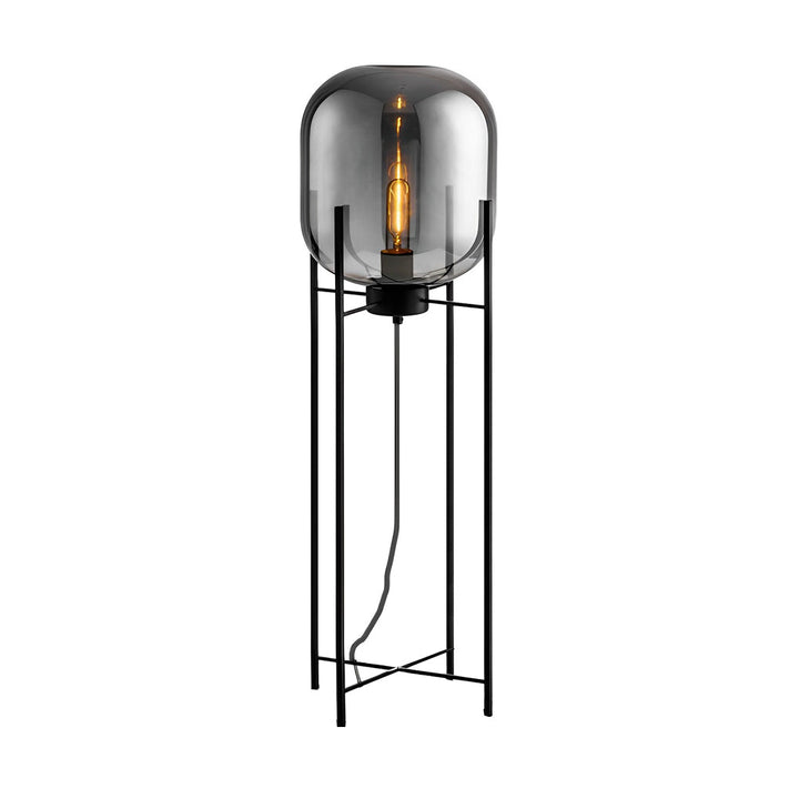 Modern Black Floor Lamp with Bubble Glass Shade – Industrial Standing Lamp for Living Room, Available in Smoked Gray and Amber 7