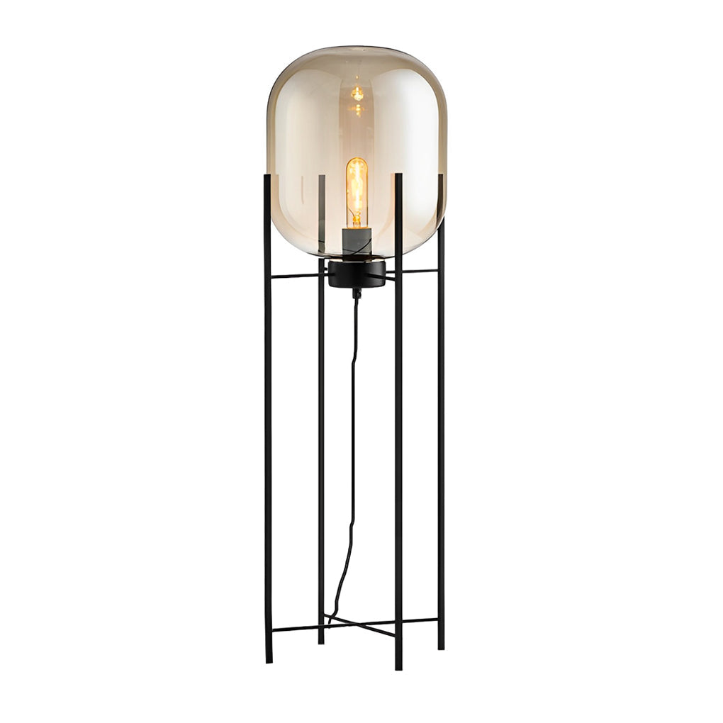 Modern Black Floor Lamp with Bubble Glass Shade – Industrial Standing Lamp for Living Room, Available in Smoked Gray and Amber 8