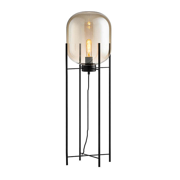 Modern Black Floor Lamp with Bubble Glass Shade – Industrial Standing Lamp for Living Room, Available in Smoked Gray and Amber 8