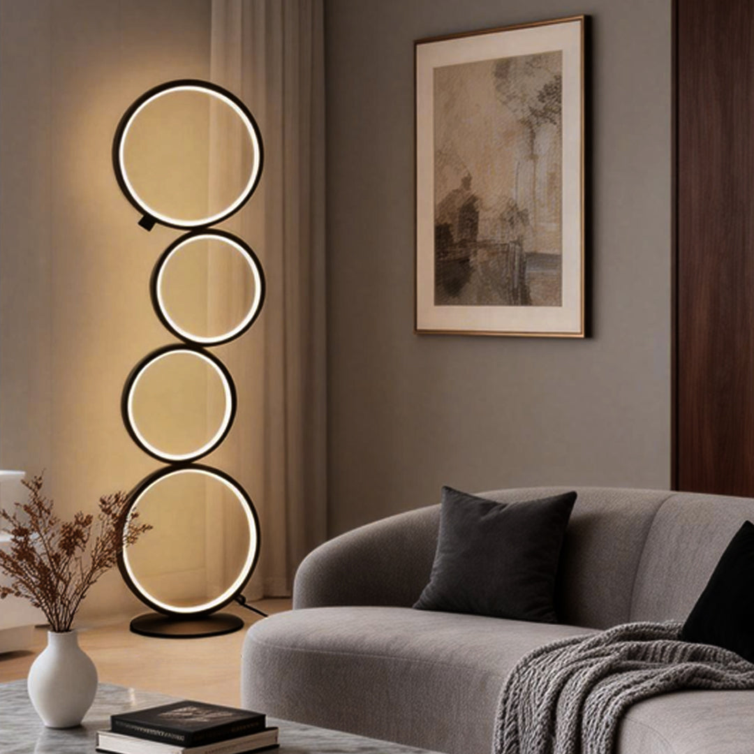 Modern Black Floor Lamp with Five-Ring Design and Touch Dimming – Stylish Standing Lamp for Living Room 2