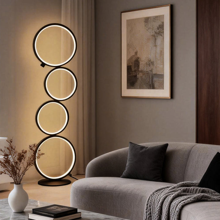 Modern Black Floor Lamp with Five-Ring Design and Touch Dimming – Stylish Standing Lamp for Living Room 2