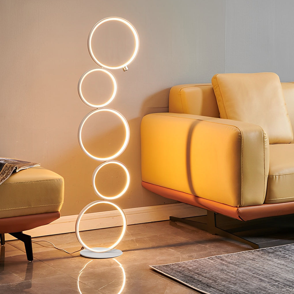 Modern Black Floor Lamp with Five-Ring Design and Touch Dimming – Stylish Standing Lamp for Living Room 3