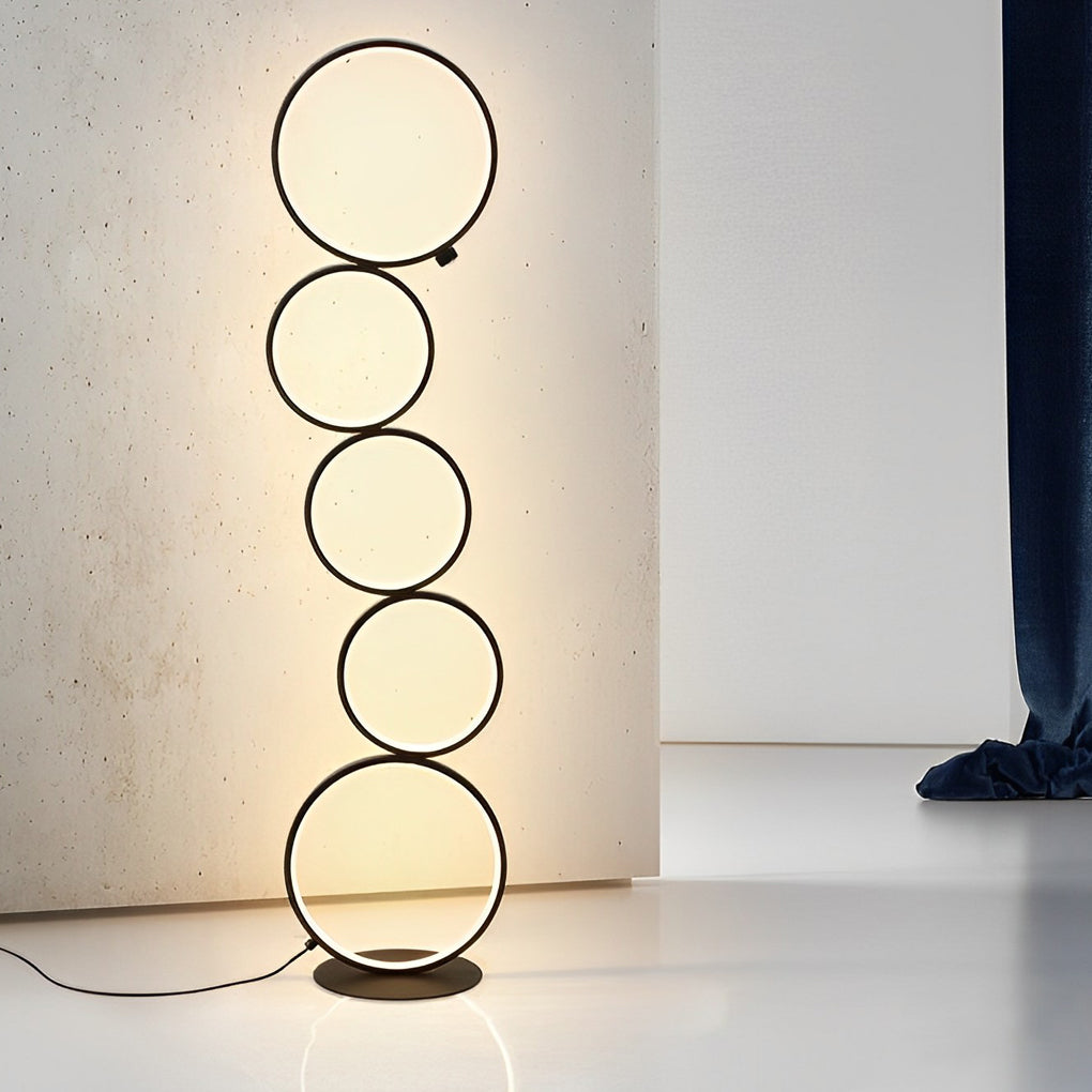 Modern Black Floor Lamp with Five-Ring Design and Touch Dimming – Stylish Standing Lamp for Living Room 4