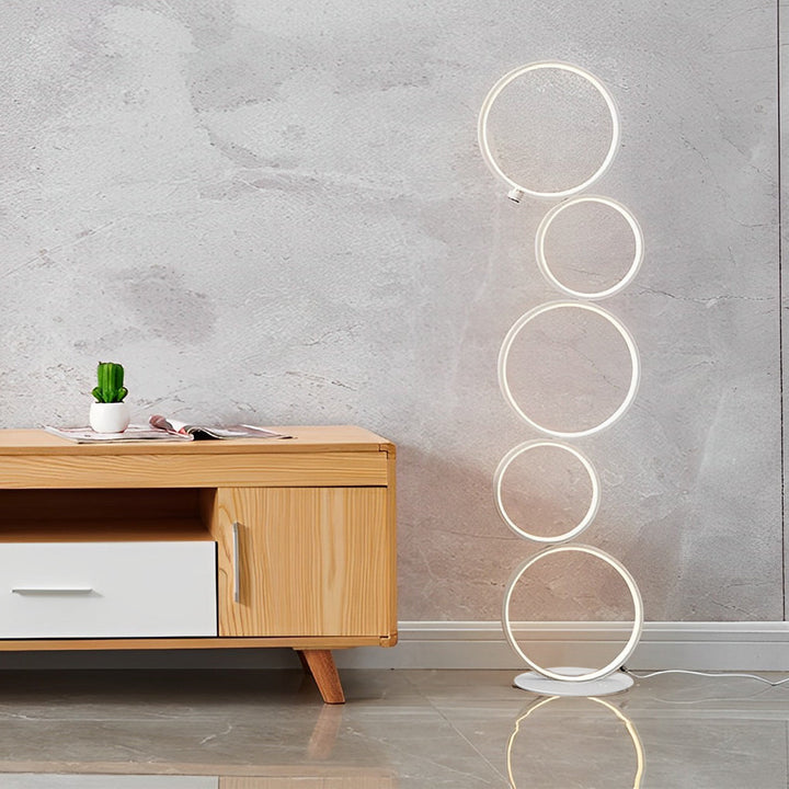 Modern Black Floor Lamp with Five-Ring Design and Touch Dimming – Stylish Standing Lamp for Living Room 5