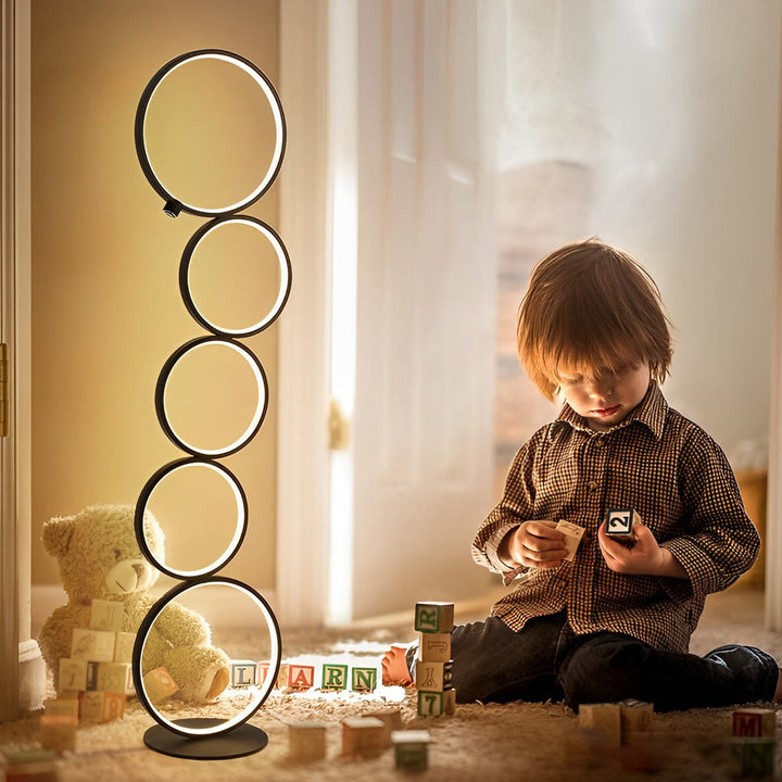 Modern Black Floor Lamp with Five-Ring Design and Touch Dimming – Stylish Standing Lamp for Living Room 6
