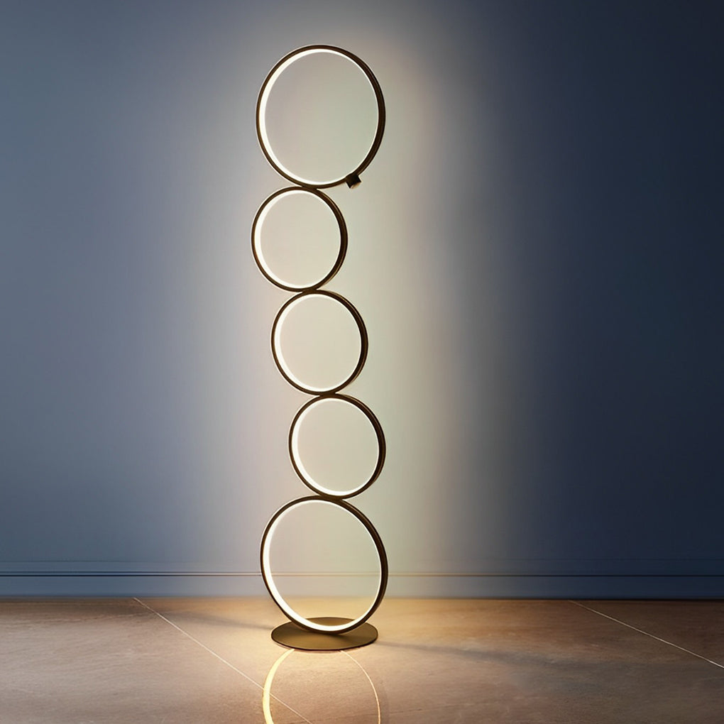 Modern Black Floor Lamp with Five-Ring Design and Touch Dimming – Stylish Standing Lamp for Living Room 7