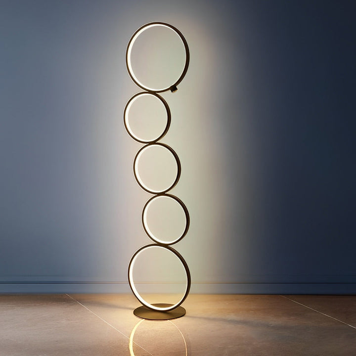 Modern Black Floor Lamp with Five-Ring Design and Touch Dimming – Stylish Standing Lamp for Living Room 7