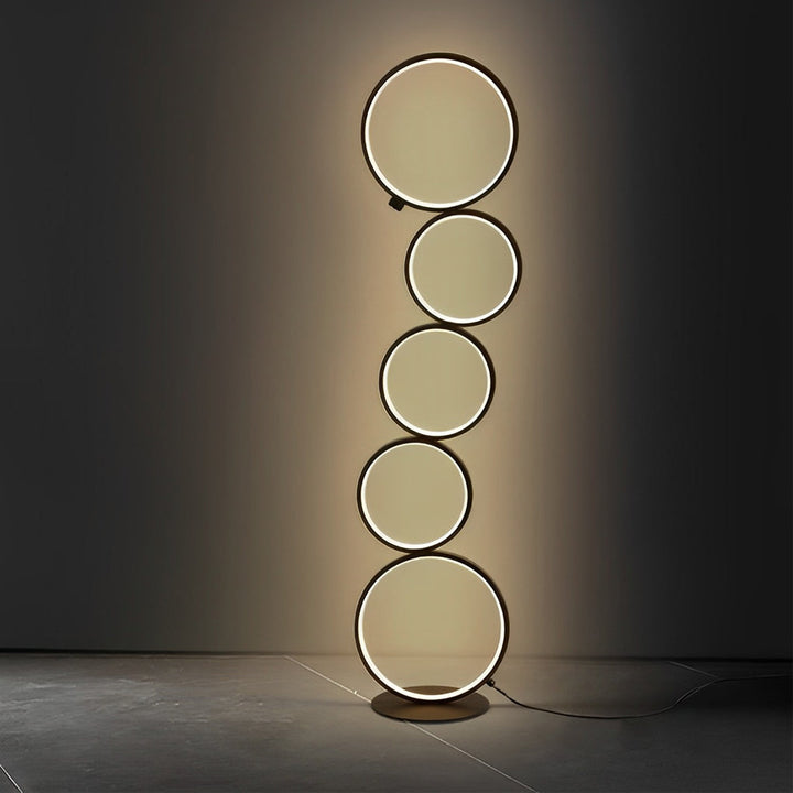 Modern Black Floor Lamp with Five-Ring Design and Touch Dimming – Stylish Standing Lamp for Living Room 8