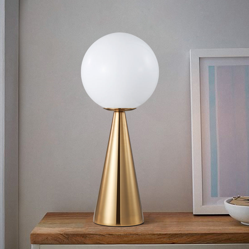 Modern Brass Table Lamp with Frosted Glass Globe – Stylish Bedside or Desk Lamp for Bedroom and Living Room 0