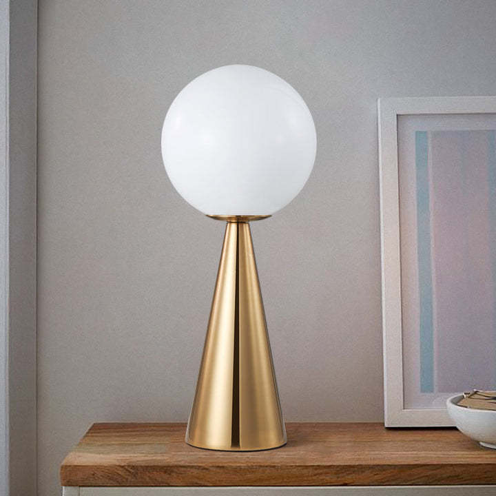 Modern Brass Table Lamp with Frosted Glass Globe – Stylish Bedside or Desk Lamp for Bedroom and Living Room 0