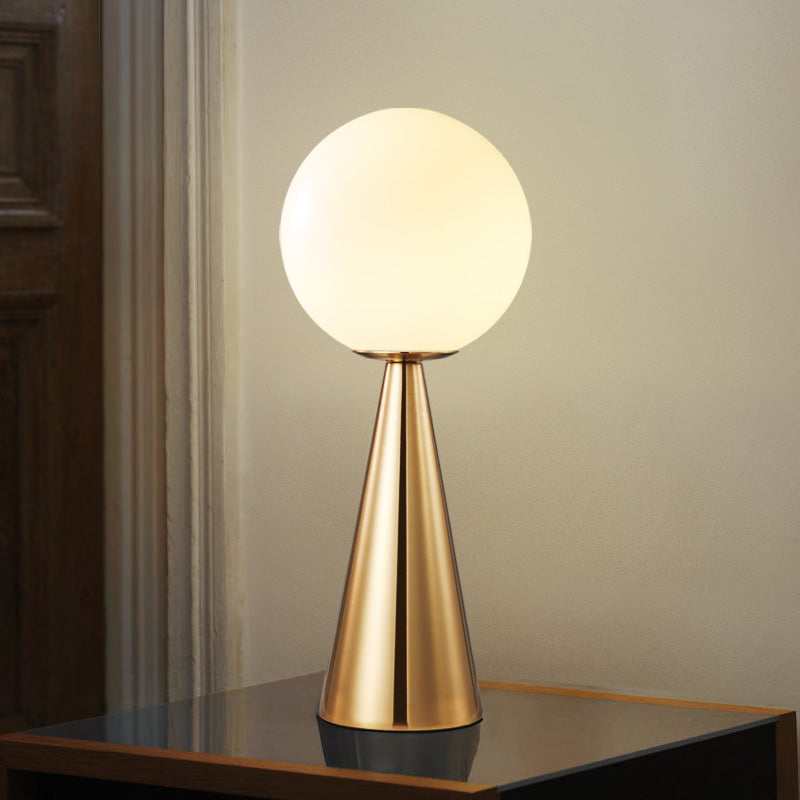 Modern Brass Table Lamp with Frosted Glass Globe – Stylish Bedside or Desk Lamp for Bedroom and Living Room 1