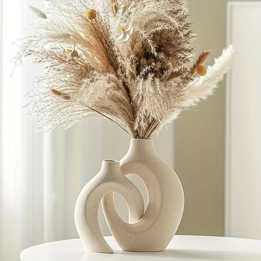 Modern Ceramic Vase Set – Elegant Boho Style for Home Decor, Durable White Porcelain, Set of 2 Vases 0
