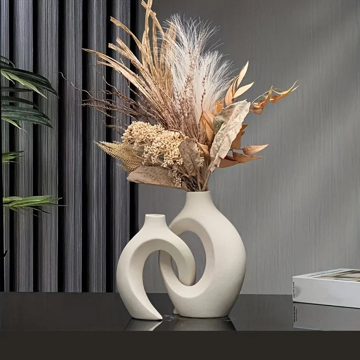 Modern Ceramic Vase Set – Elegant Boho Style for Home Decor, Durable White Porcelain, Set of 2 Vases 2