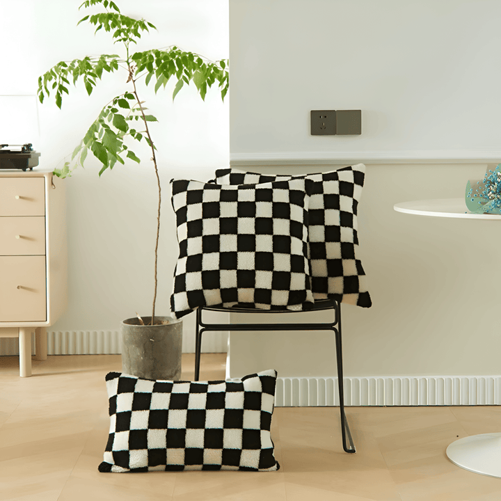 Modern Cushion Cover with Checkerboard Design in Matcha Green and Coffee Brown – Soft Fabric, 45x45 cm 0