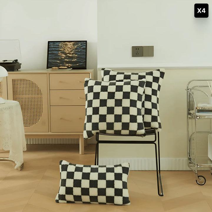 Modern Cushion Cover with Checkerboard Design in Matcha Green and Coffee Brown – Soft Fabric, 45x45 cm 12