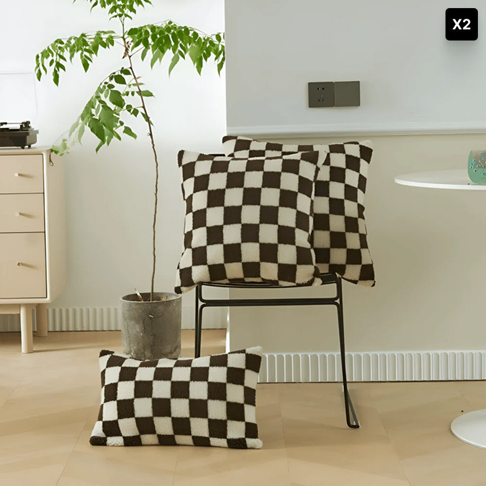Modern Cushion Cover with Checkerboard Design in Matcha Green and Coffee Brown – Soft Fabric, 45x45 cm 17