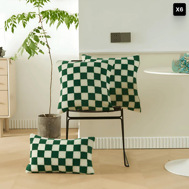 Modern Cushion Cover with Checkerboard Design in Matcha Green and Coffee Brown – Soft Fabric, 45x45 cm 21
