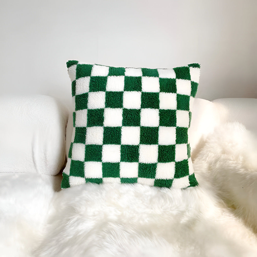 Modern Cushion Cover with Checkerboard Design in Matcha Green and Coffee Brown – Soft Fabric, 45x45 cm 5