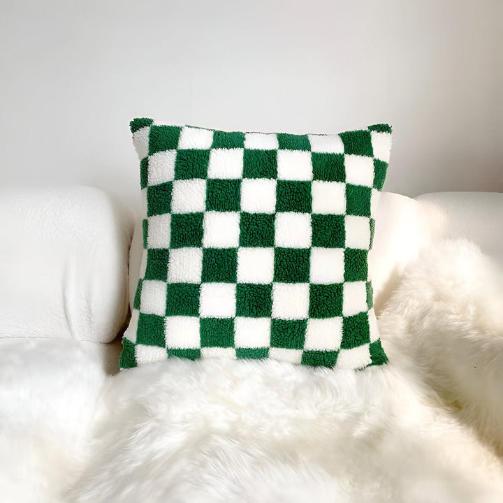Modern Cushion Cover with Checkerboard Design in Matcha Green and Coffee Brown – Soft Fabric, 45x45 cm 5