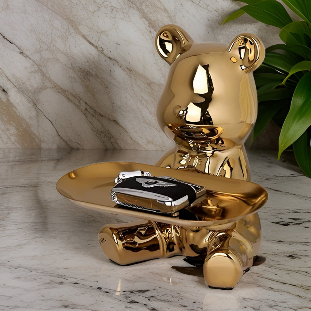 Modern Decorative Tray for Coffee Table - Ceramic Bear Figurine, Stylish Storage Solution for Home Décor 1