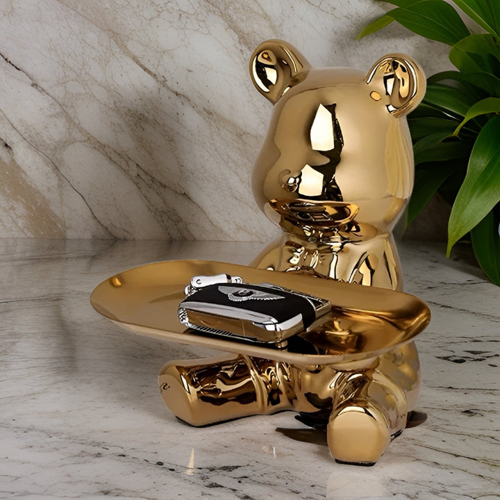 Modern Decorative Tray for Coffee Table - Ceramic Bear Figurine, Stylish Storage Solution for Home Décor 1