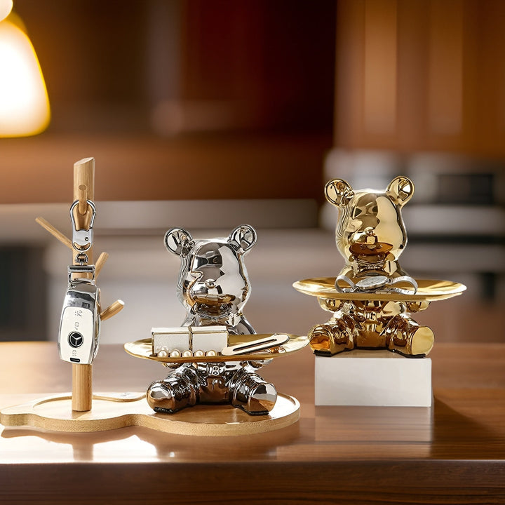 Modern Decorative Tray for Coffee Table - Ceramic Bear Figurine, Stylish Storage Solution for Home Décor 6
