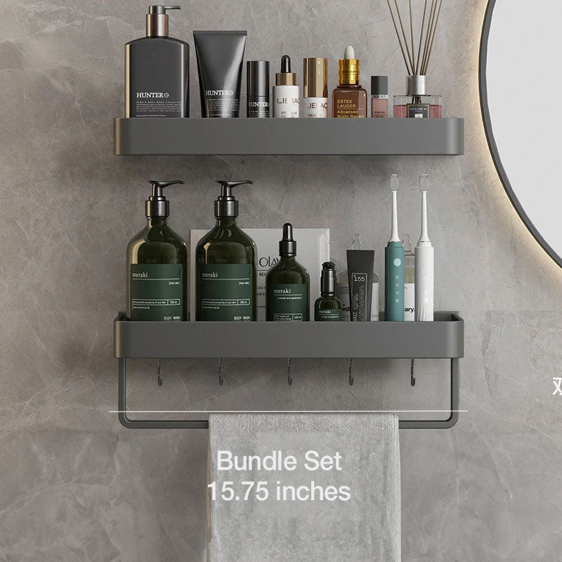 Modern Floating Bathroom Shelves with Self-Adhesive Mounting and Towel Holder – Stylish Storage Solution 10
