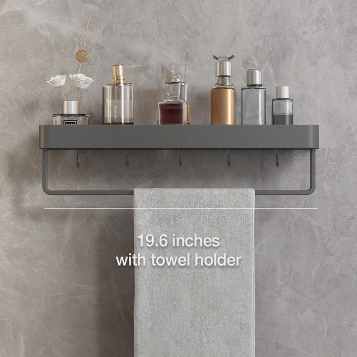 Modern Floating Bathroom Shelves with Self-Adhesive Mounting and Towel Holder – Stylish Storage Solution 12