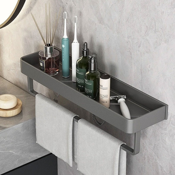 Modern Floating Bathroom Shelves with Self-Adhesive Mounting and Towel Holder – Stylish Storage Solution 2