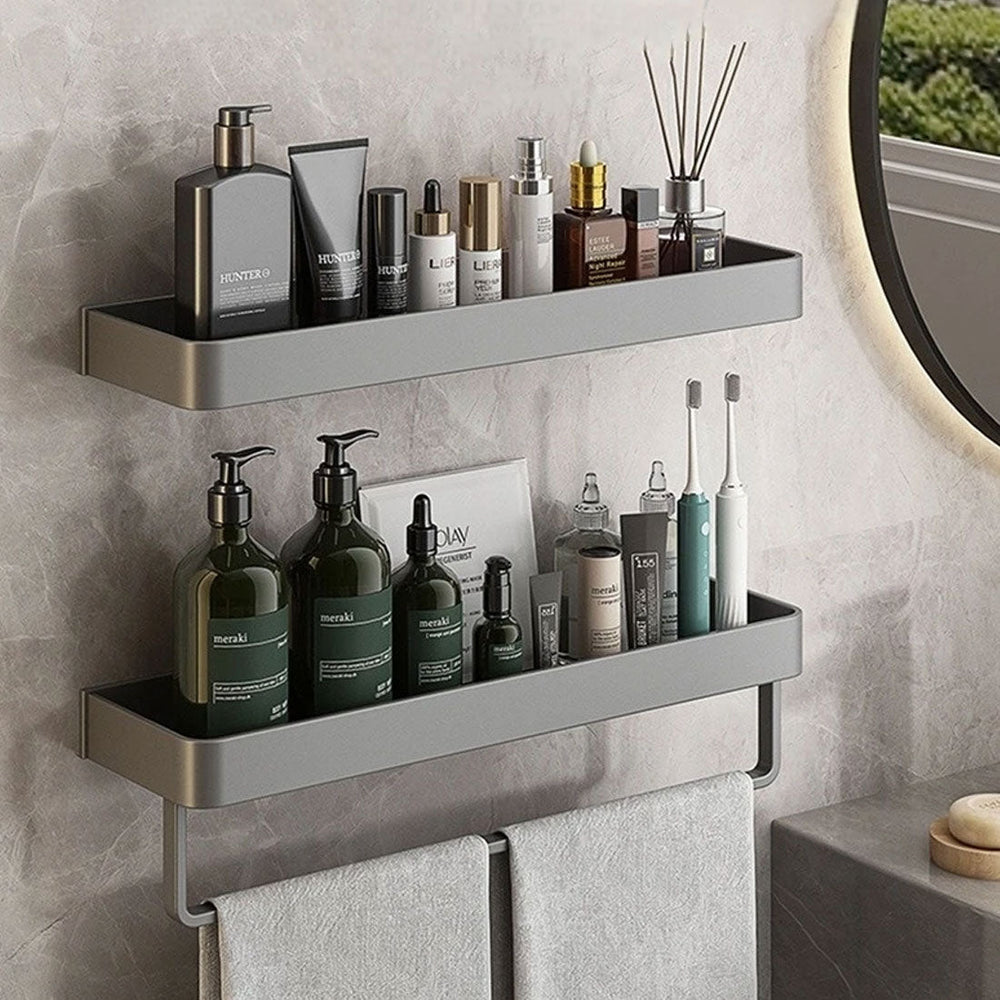 Modern Floating Bathroom Shelves with Self-Adhesive Mounting and Towel Holder – Stylish Storage Solution 3