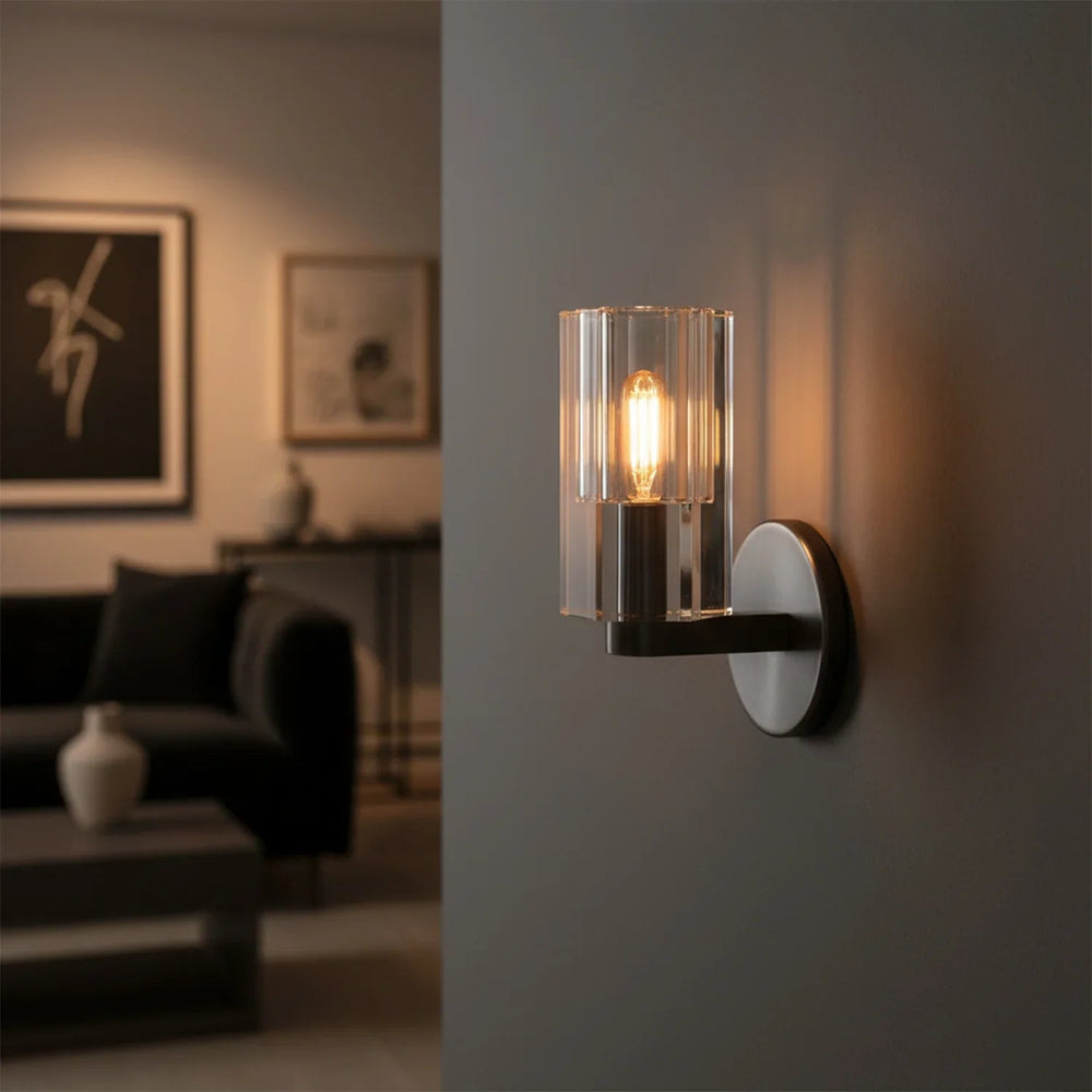 Modern Fluted Crystal Wall Sconce, Elegant Industrial Design with Textured Glass for Wall Lighting – Dimmable Sconce Light 3