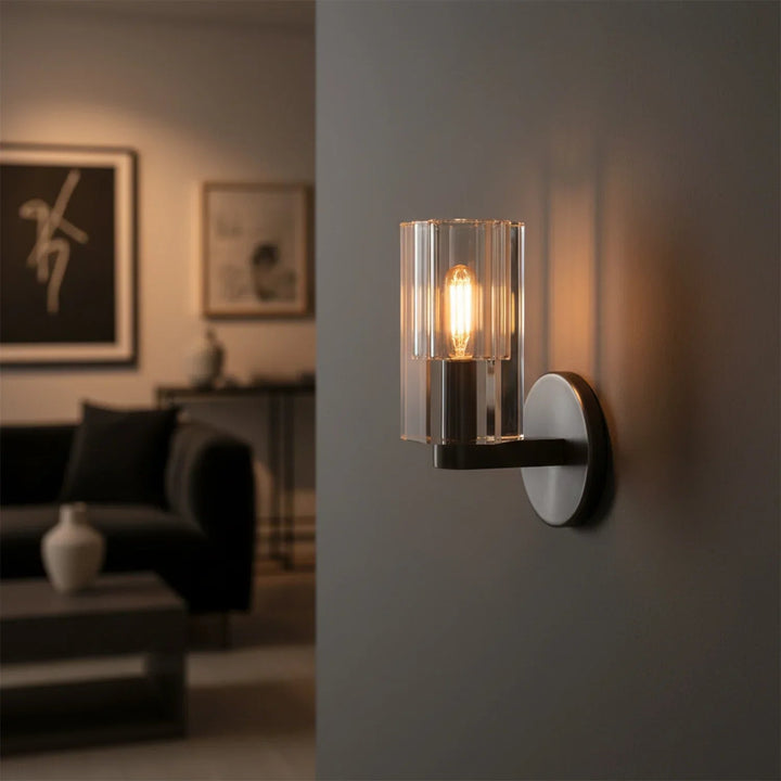 Modern Fluted Crystal Wall Sconce, Elegant Industrial Design with Textured Glass for Wall Lighting – Dimmable Sconce Light 3