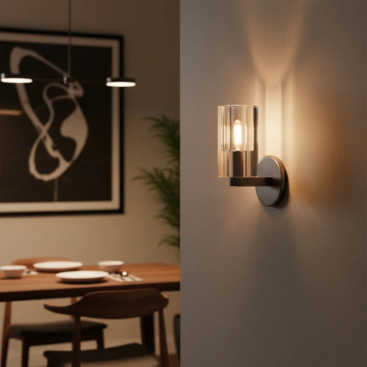 Modern Fluted Crystal Wall Sconce, Elegant Industrial Design with Textured Glass for Wall Lighting – Dimmable Sconce Light 4