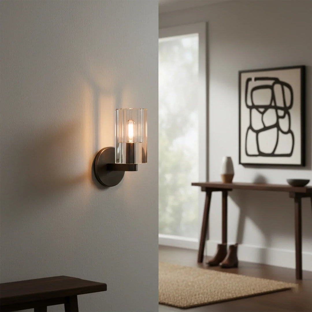 Modern Fluted Crystal Wall Sconce, Elegant Industrial Design with Textured Glass for Wall Lighting – Dimmable Sconce Light 6