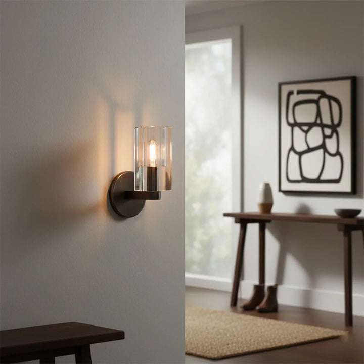 Modern Fluted Crystal Wall Sconce, Elegant Industrial Design with Textured Glass for Wall Lighting – Dimmable Sconce Light 6