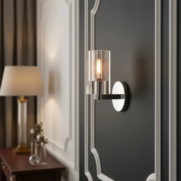 Modern Fluted Crystal Wall Sconce, Elegant Industrial Design with Textured Glass for Wall Lighting – Dimmable Sconce Light 9