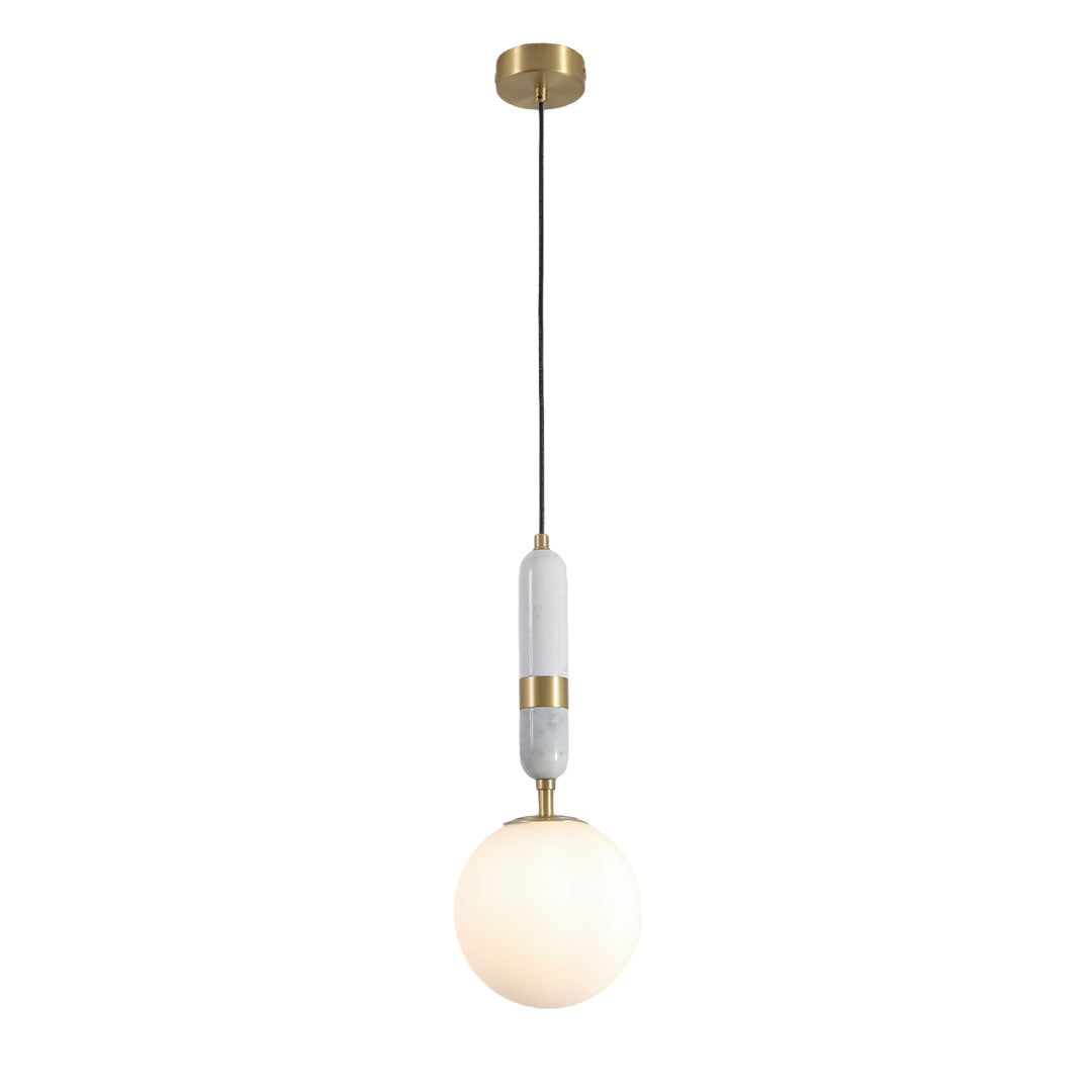 Modern Globe Pendant Light – Brass and Marble Hanging Light for Kitchen and Dining, Adjustable LED Glass Pendant 0