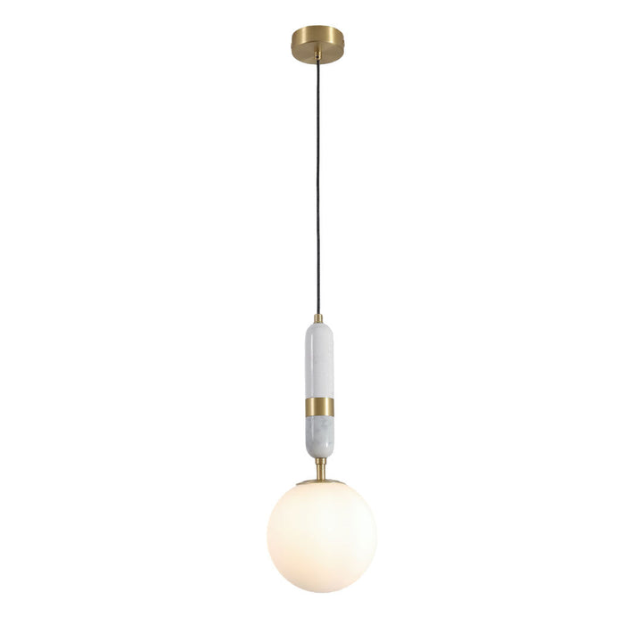 Modern Globe Pendant Light – Brass and Marble Hanging Light for Kitchen and Dining, Adjustable LED Glass Pendant 0