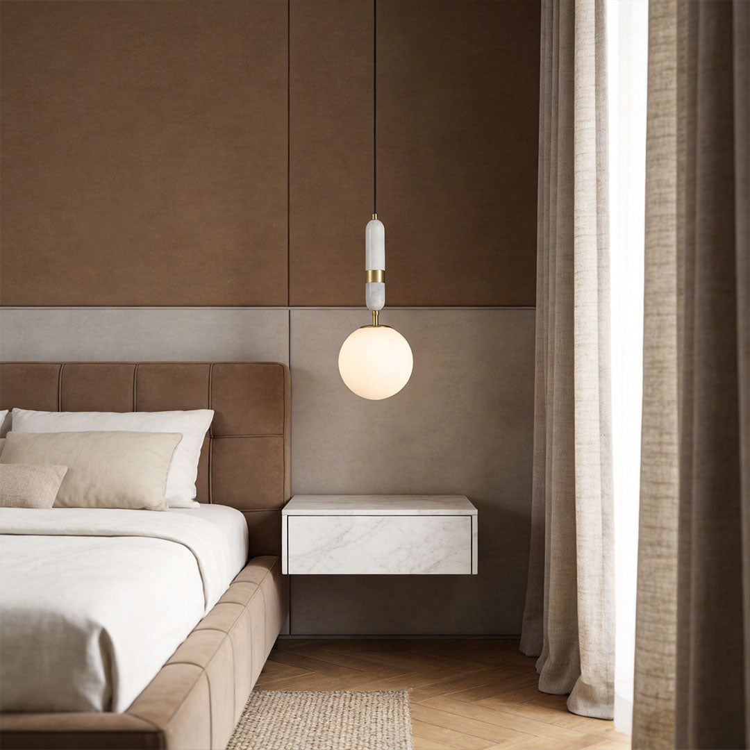 Modern Globe Pendant Light – Brass and Marble Hanging Light for Kitchen and Dining, Adjustable LED Glass Pendant 1