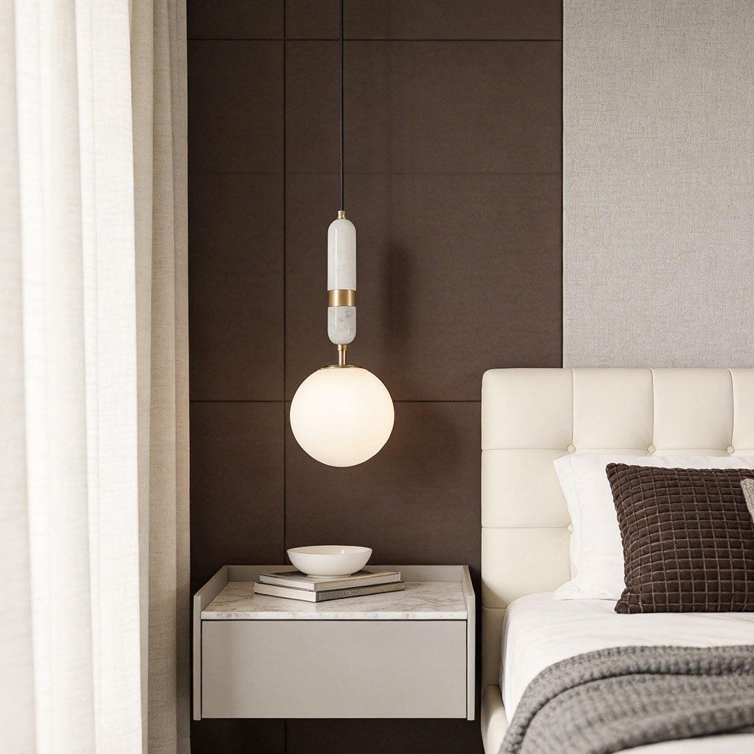 Modern Globe Pendant Light – Brass and Marble Hanging Light for Kitchen and Dining, Adjustable LED Glass Pendant 3
