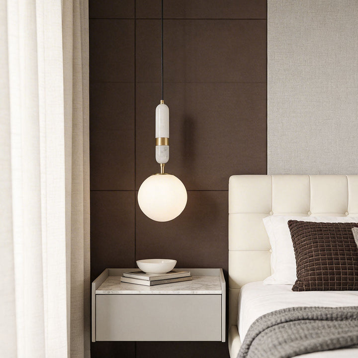 Modern Globe Pendant Light – Brass and Marble Hanging Light for Kitchen and Dining, Adjustable LED Glass Pendant 3