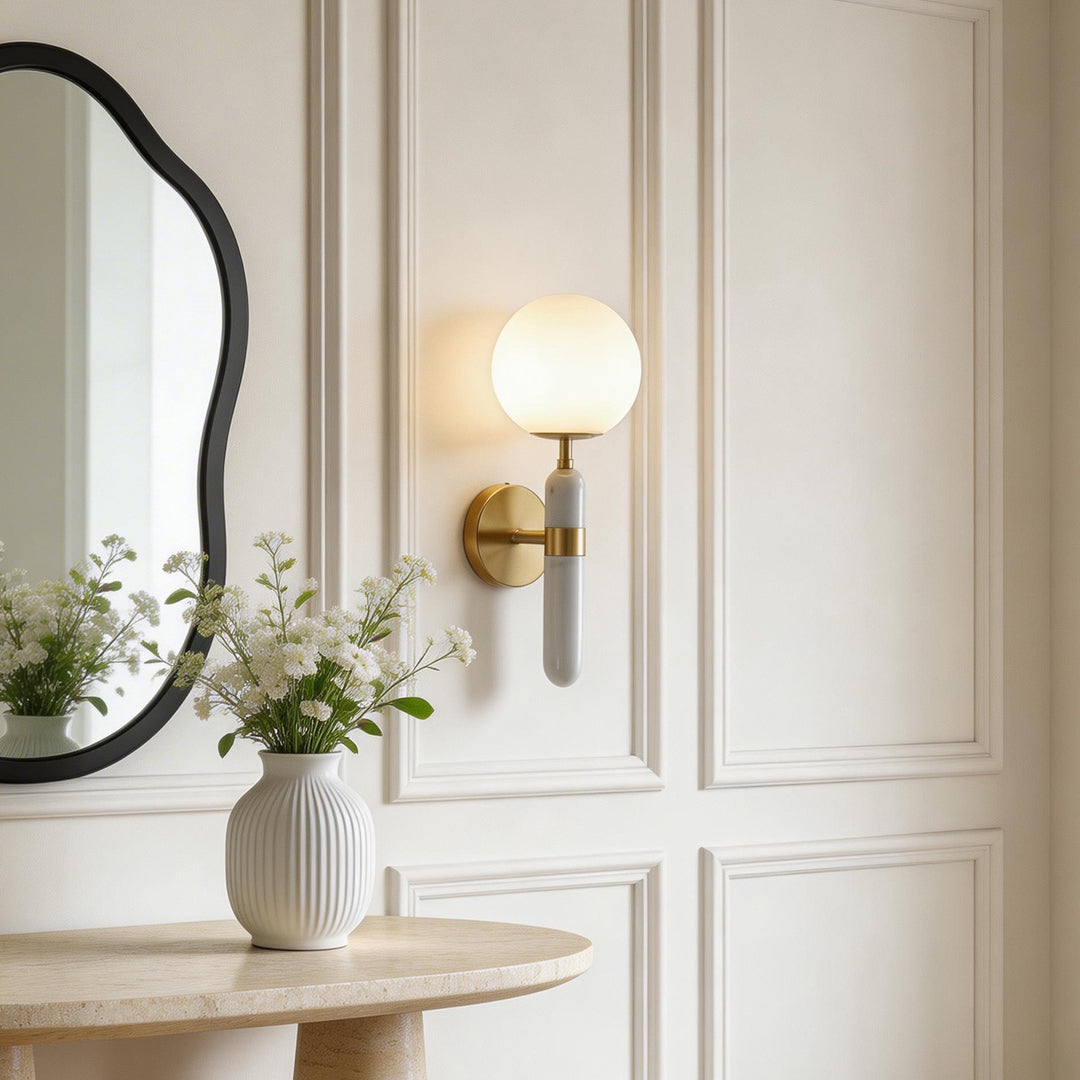 Modern Gold Wall Sconce with Marble Accent – Elegant Wall Lamp for Cozy Illumination and Home Décor 1