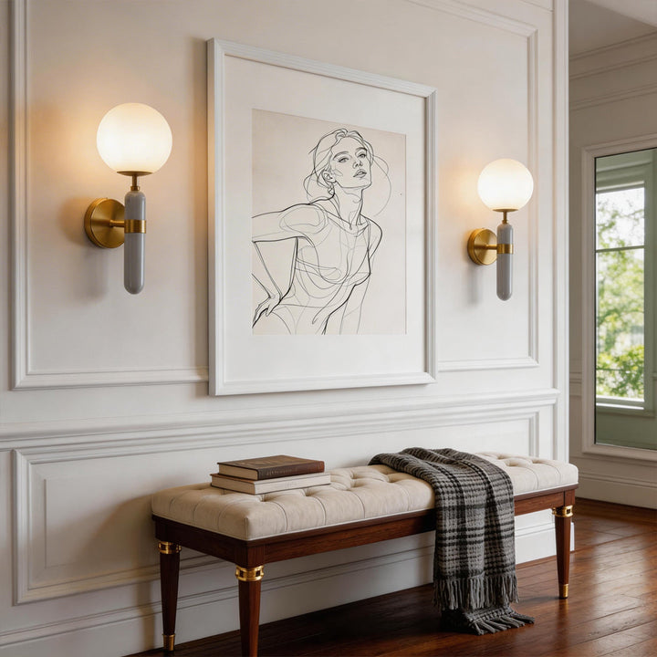 Modern Gold Wall Sconce with Marble Accent – Elegant Wall Lamp for Cozy Illumination and Home Décor 4