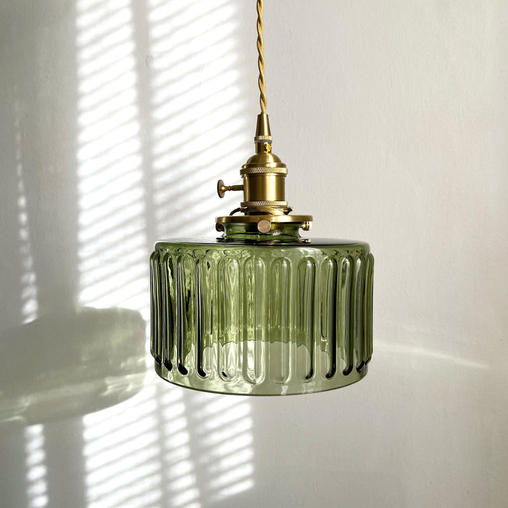 Modern Japanese Style Hanging Light with Textured Glass Shade – Adjustable Cord Length 1